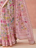 Captivating Peach Printed Organza Trendy Saree With Blouse - Zeel Clothing