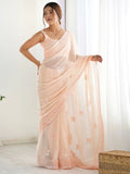 Captivating Peach Sequins Embroidered Georgette Reception Wear Saree - Zeel Clothing