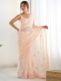 Captivating Peach Sequins Embroidered Georgette Reception Wear Saree - Zeel Clothing