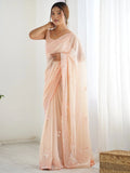 Captivating Peach Sequins Embroidered Georgette Reception Wear Saree - Zeel Clothing
