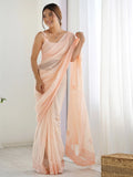 Captivating Peach Sequins Embroidered Georgette Reception Wear Saree - Zeel Clothing