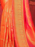 Captivating Peach Woven Silk Wedding Wear Saree With Blouse - Zeel Clothing