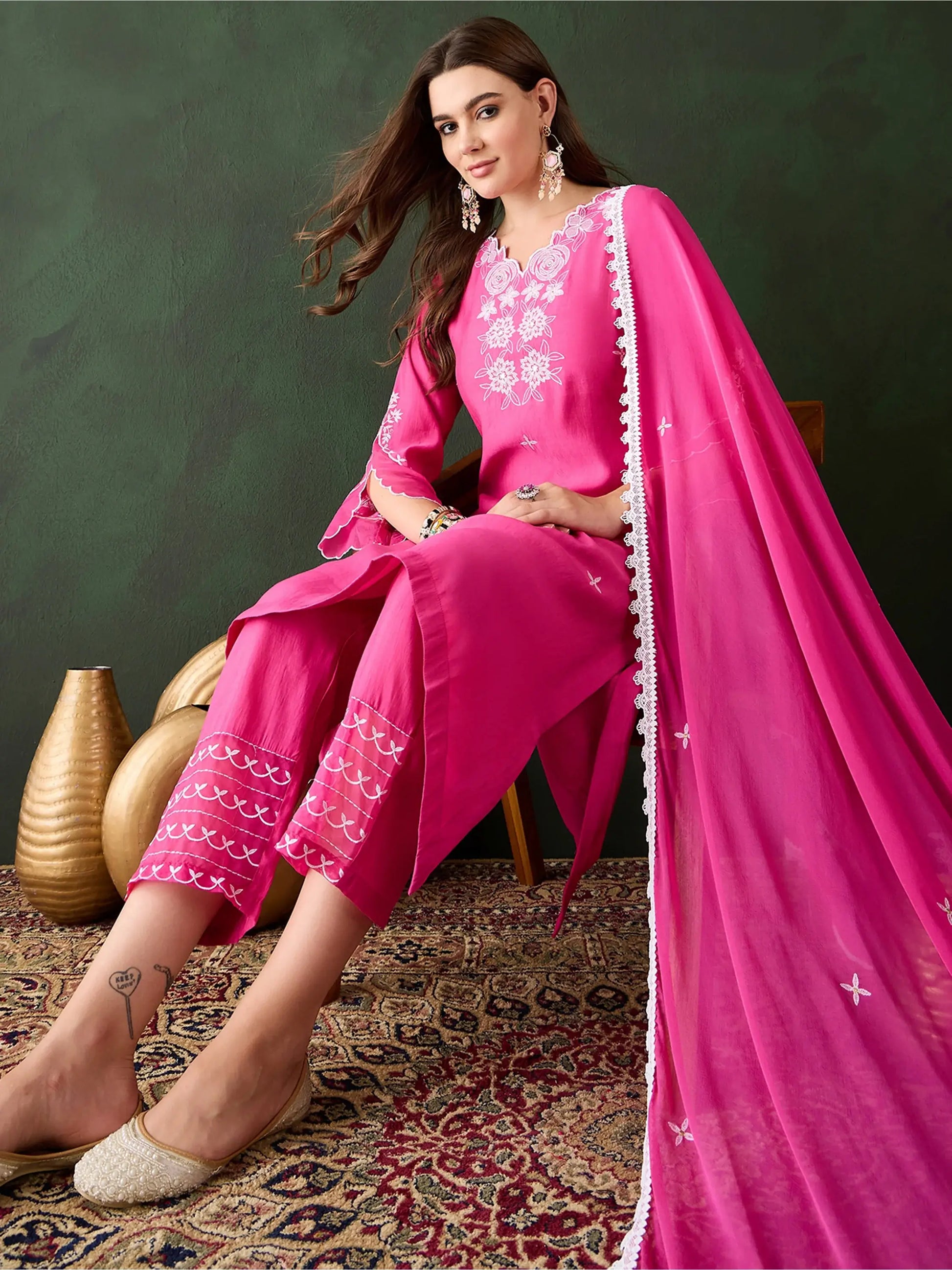 Captivating Pink Chanderi Embroidered Festival Wear Kurta Trouser - Zeel Clothing