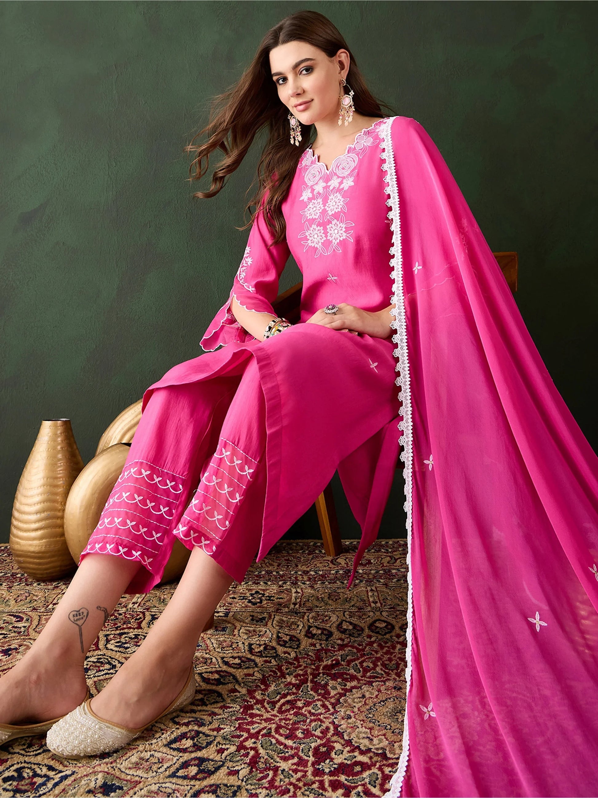Captivating Pink Chanderi Embroidered Festival Wear Kurta Trouser - Zeel Clothing