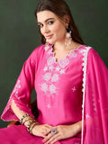 Captivating Pink Chanderi Embroidered Festival Wear Kurta Trouser - Zeel Clothing