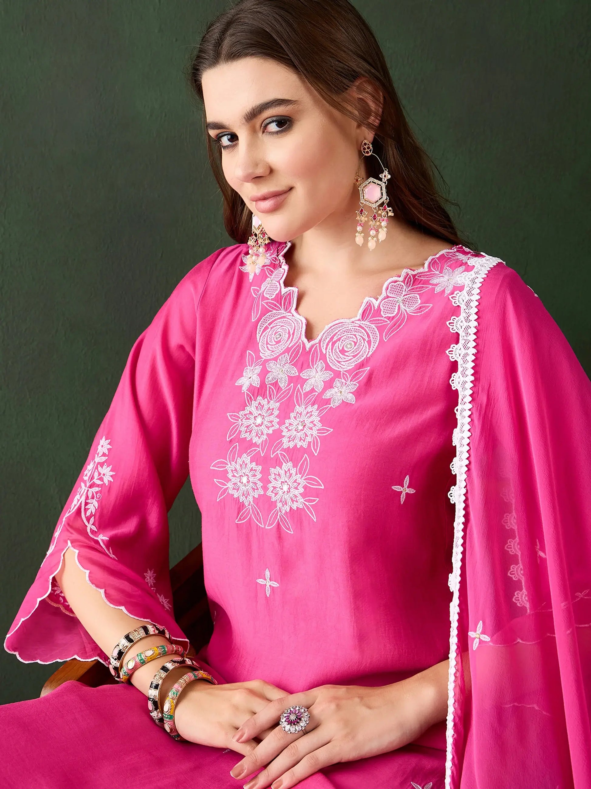 Captivating Pink Chanderi Embroidered Festival Wear Kurta Trouser - Zeel Clothing