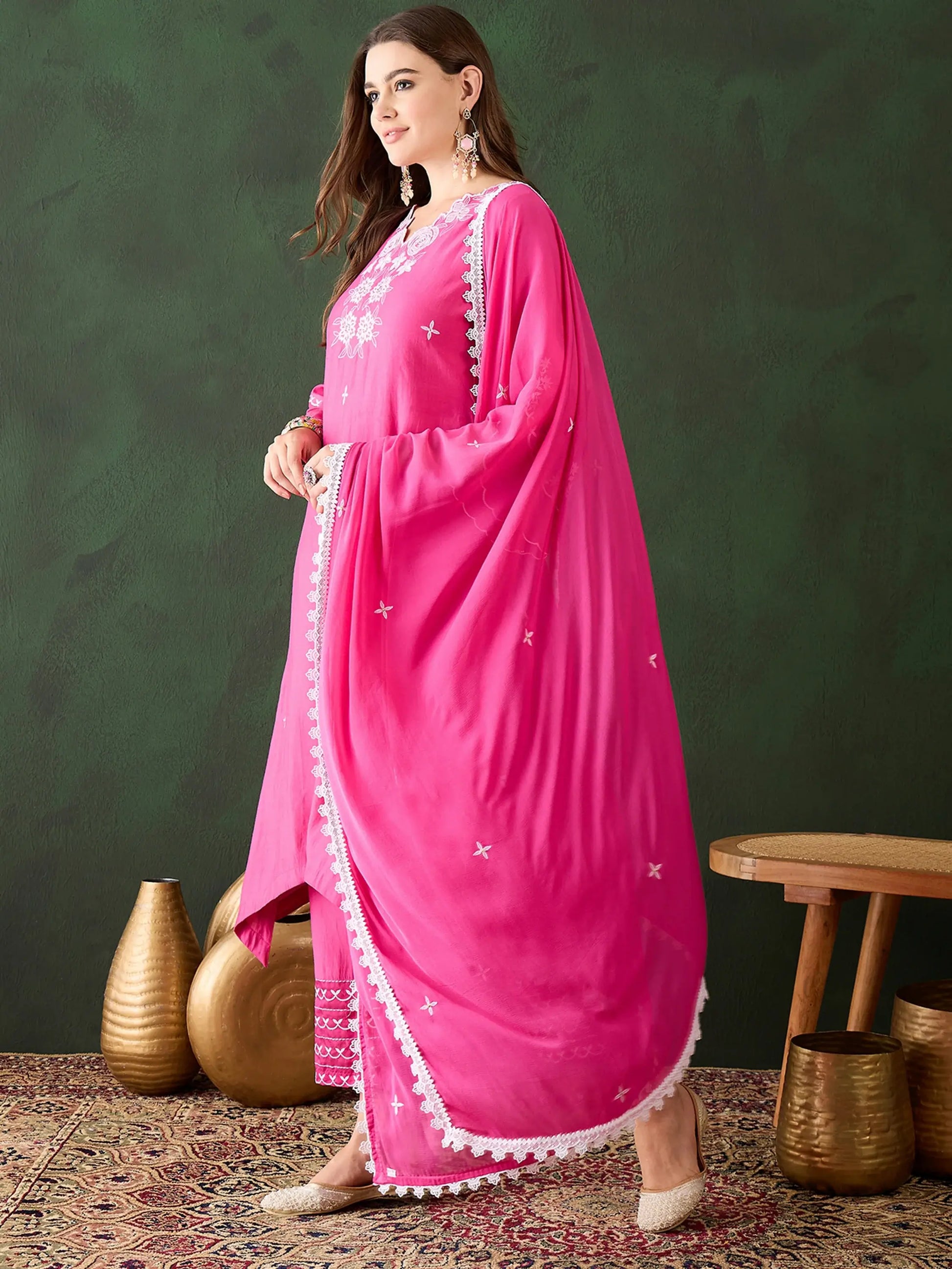 Captivating Pink Chanderi Embroidered Festival Wear Kurta Trouser - Zeel Clothing