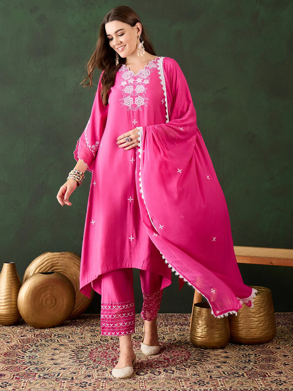 Captivating Pink Chanderi Embroidered Festival Wear Kurta Trouser - Zeel Clothing