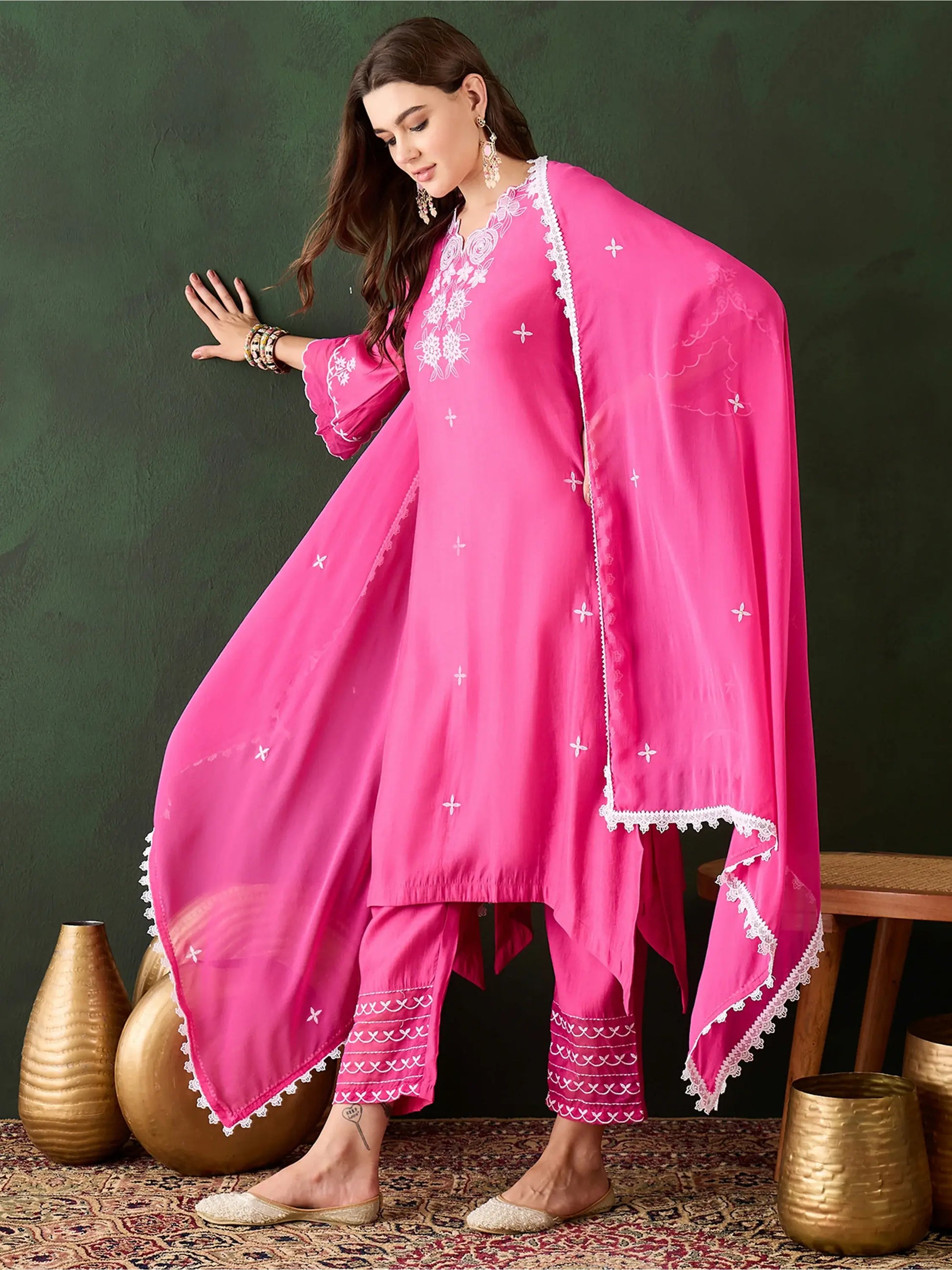 Captivating Pink Chanderi Embroidered Festival Wear Kurta Trouser - Zeel Clothing