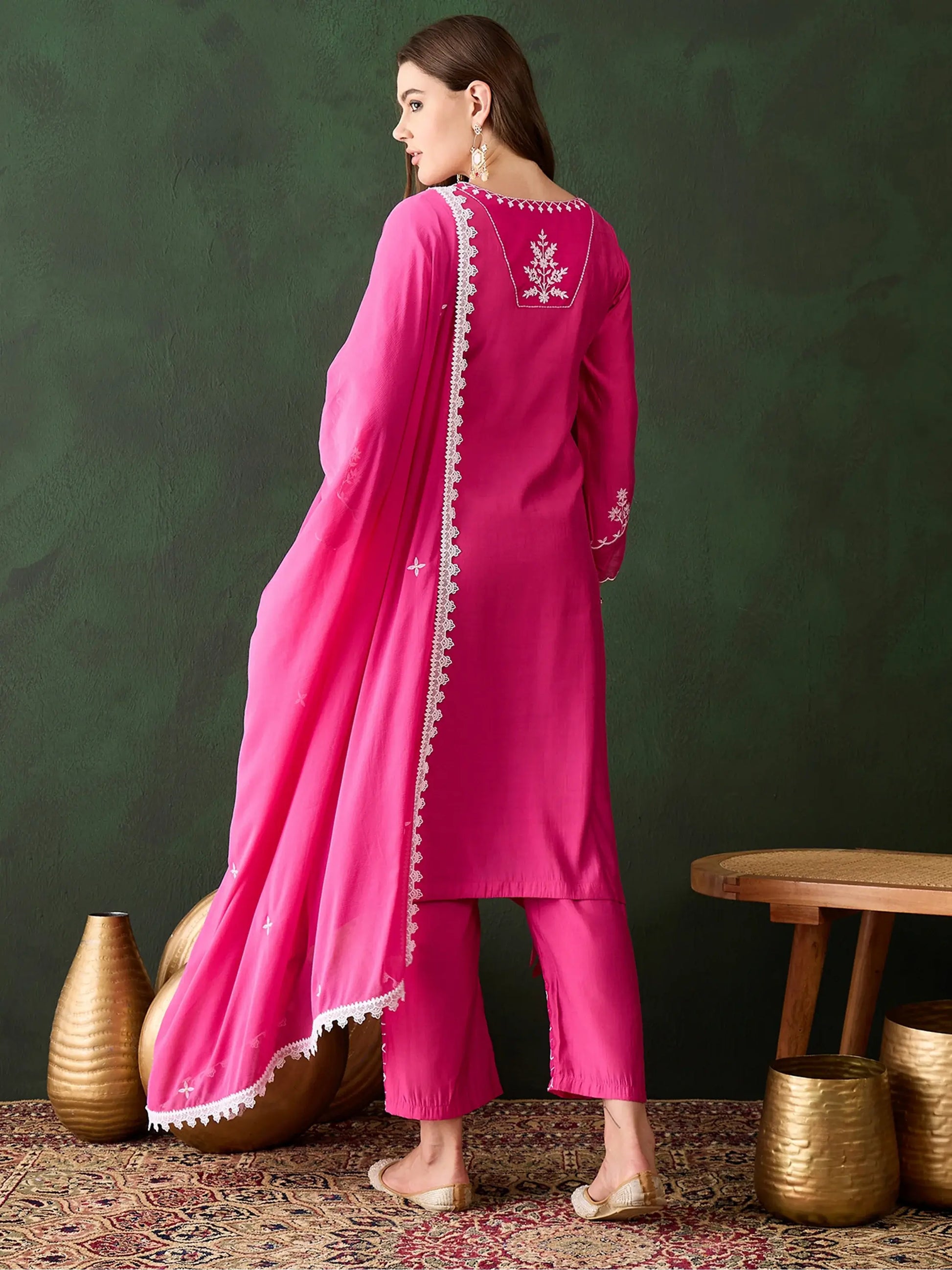 Captivating Pink Chanderi Embroidered Festival Wear Kurta Trouser - Zeel Clothing