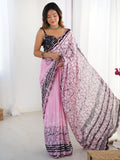 Captivating Pink Digital Printed Chinon Party Wear Saree With Blouse - Zeel Clothing