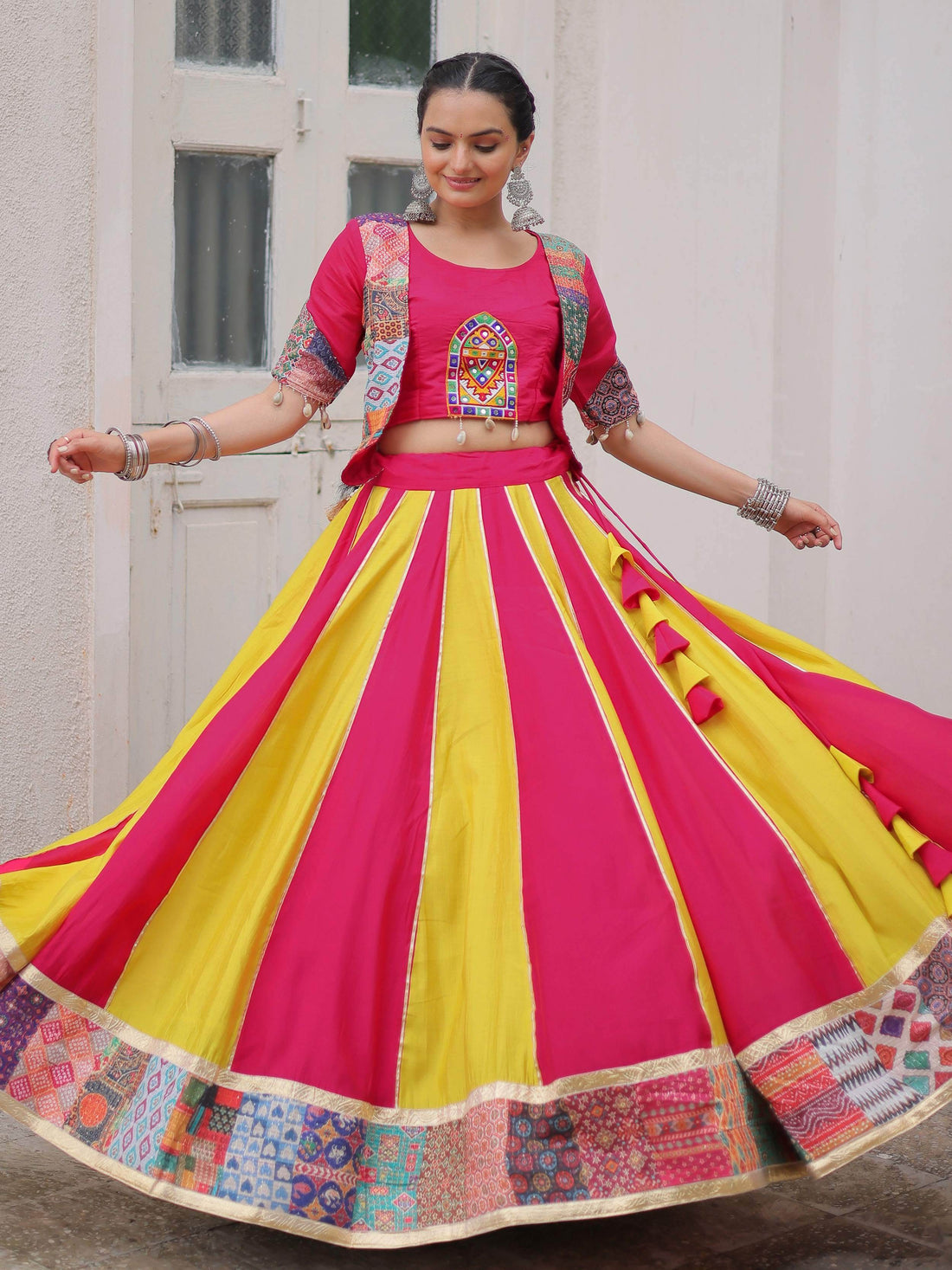 Captivating Pink Gota Patti Roman Silk Lehenga With Jacket Style Blouse - Zeel Clothing