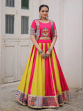Captivating Pink Gota Patti Roman Silk Lehenga With Jacket Style Blouse - Zeel Clothing