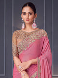 Captivating Pink Heavy Lace Work Silk Festival Wear Saree With Blouse - Zeel Clothing