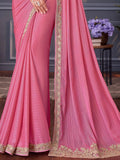 Captivating Pink Heavy Lace Work Silk Festival Wear Saree With Blouse - Zeel Clothing