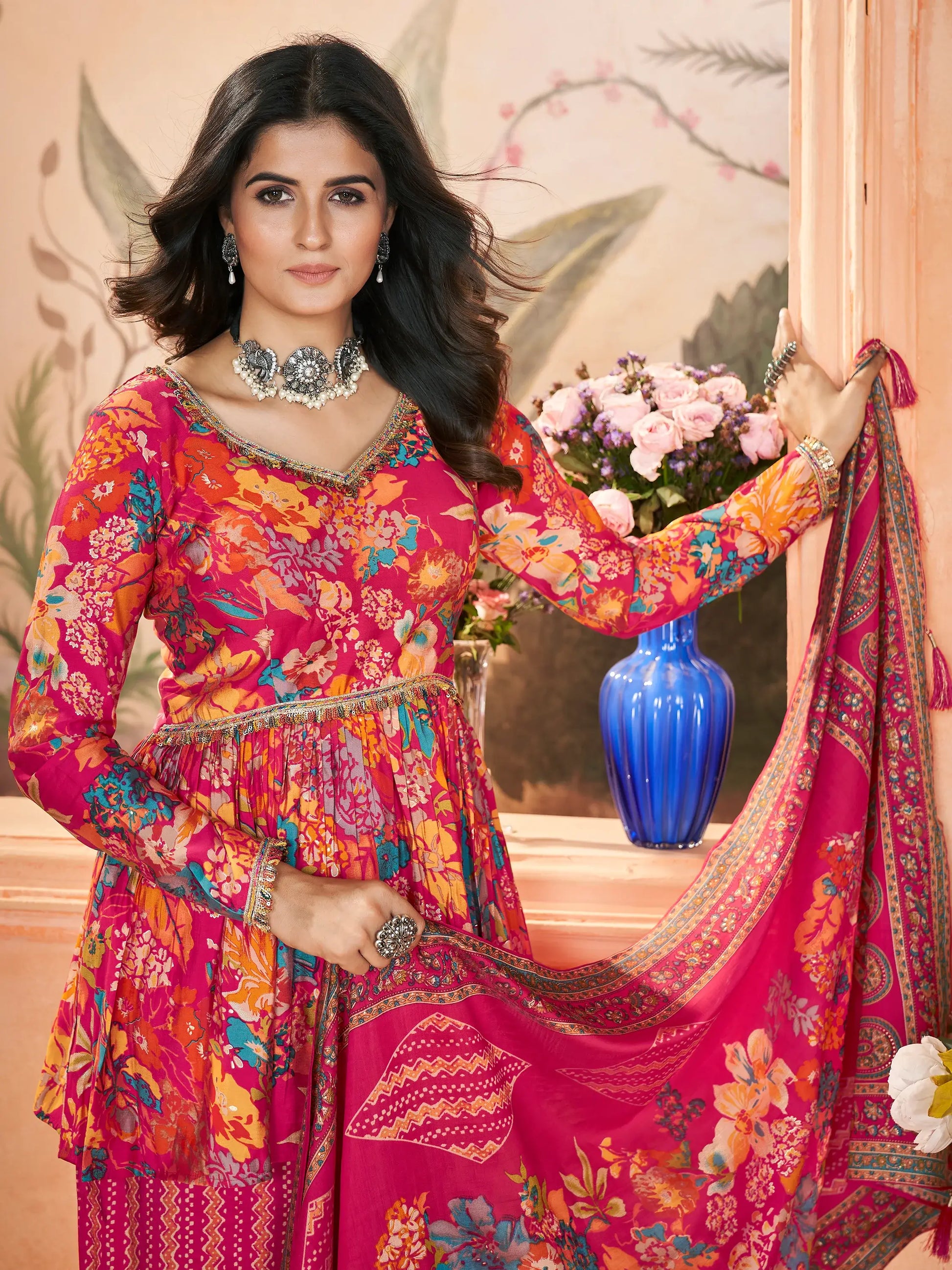 Captivating Pink Printed Silk Festival Wear Palazzo Suit With Dupatta - Zeel Clothing