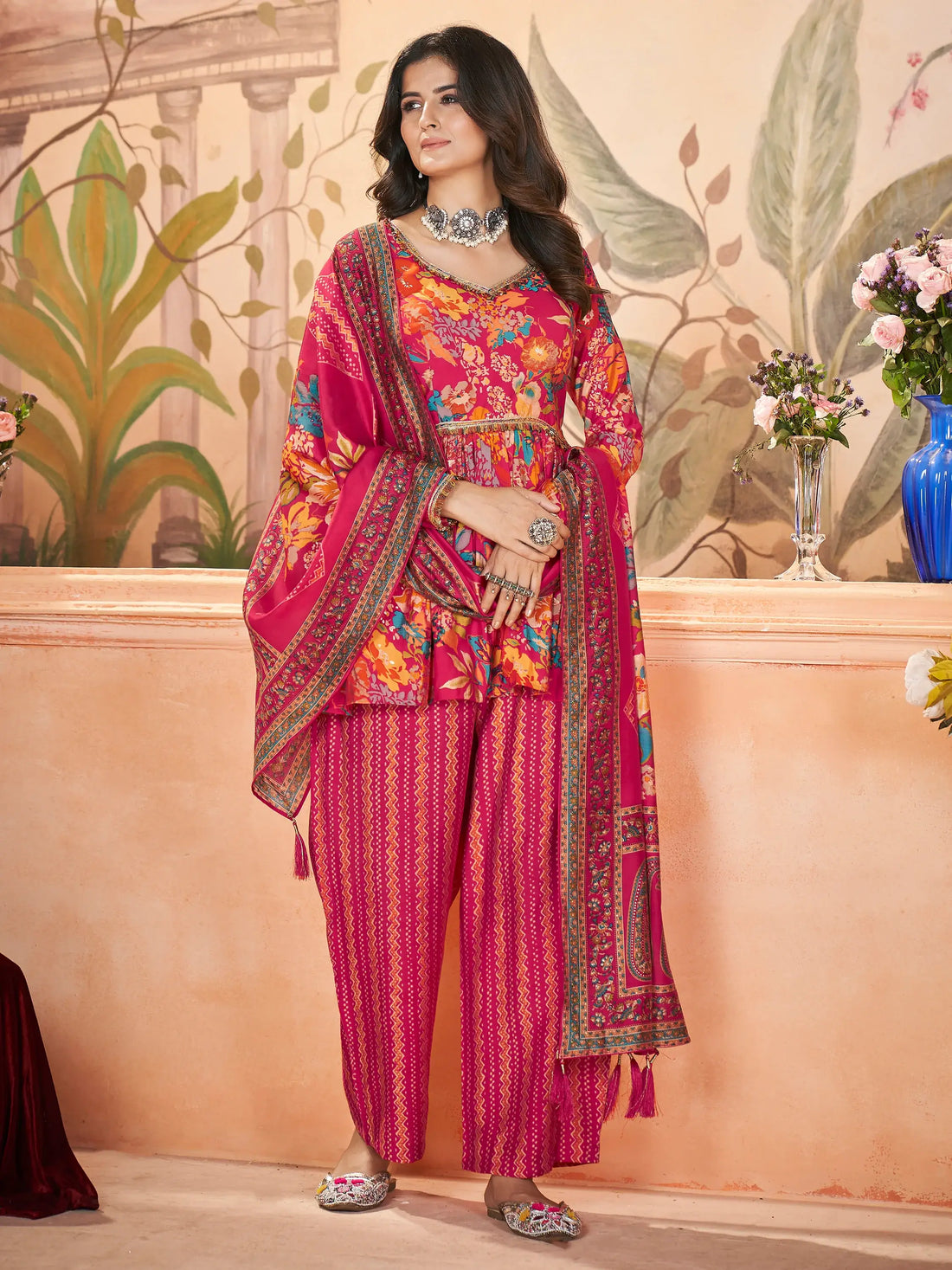 Captivating Pink Printed Silk Festival Wear Palazzo Suit With Dupatta - Zeel Clothing