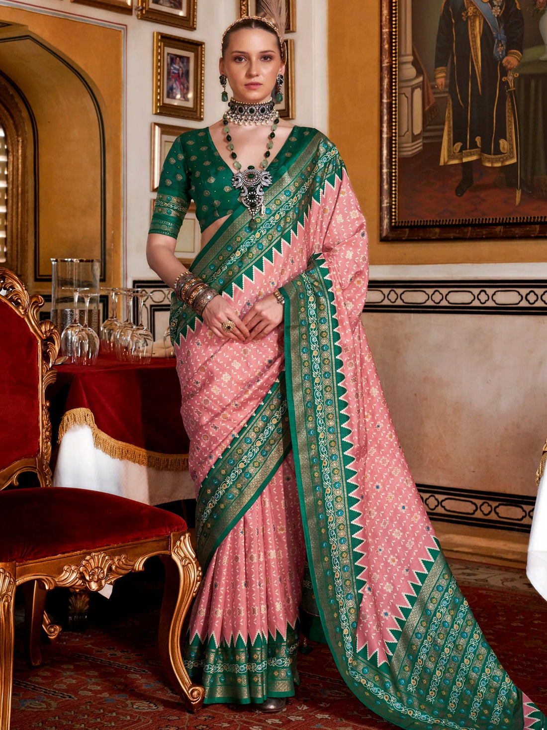 Captivating Pink Printed Silk Function Wear Saree With Blouse - Zeel Clothing