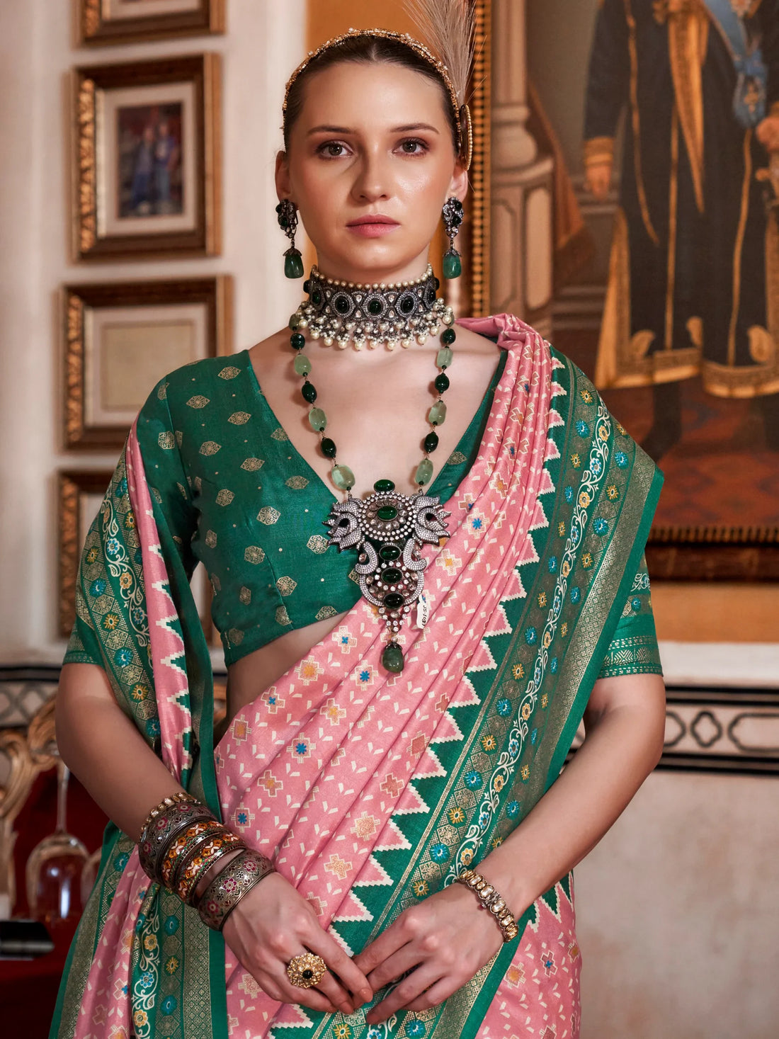 Captivating Pink Printed Silk Function Wear Saree With Blouse - Zeel Clothing