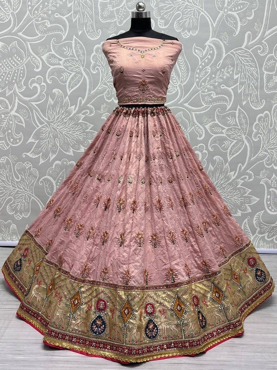 Captivating Pink Sequins Silk Wedding Wear Lehenga Choli