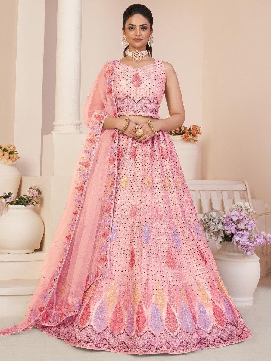 Captivating Pink Sequins Work Net Functions Wear Lehenga Choli