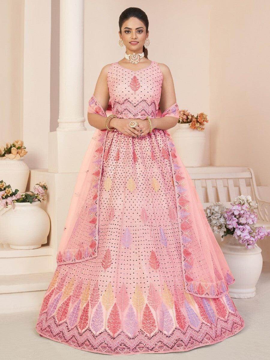 Captivating Pink Sequins Work Net Functions Wear Lehenga Choli - Zeel Clothing