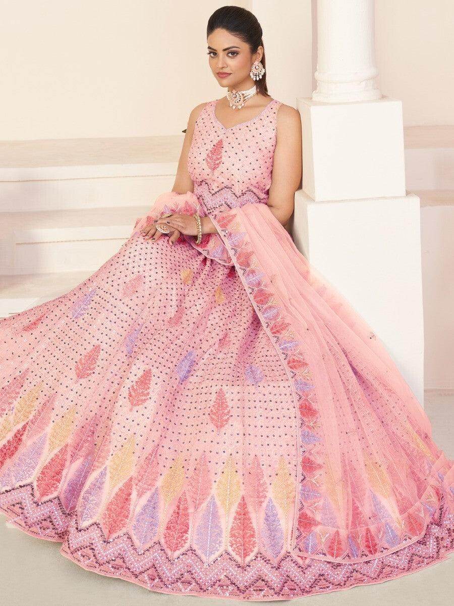 Captivating Pink Sequins Work Net Functions Wear Lehenga Choli - Zeel Clothing