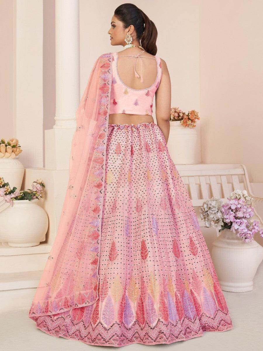 Captivating Pink Sequins Work Net Functions Wear Lehenga Choli - Zeel Clothing