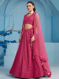 Captivating Pink Thread Work Georgette Sangeet Wear Lehenga Choli - Zeel Clothing