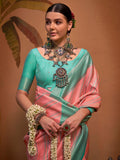Captivating Pink Weaving Silk Festival Wear Saree With Blouse