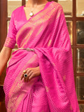 Captivating Pink Zari Weaving Satin Festive Wear Saree With Blouse - Zeel Clothing