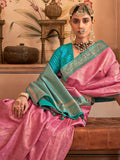 Captivating Pink Zari Weaving Silk Engagement Wear Saree - Zeel Clothing
