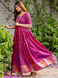 Captivating Pink Zari Weaving Silk Festive Wear Gown - Zeel Clothing