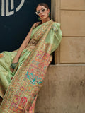 Captivating Pista Green Zari Weaving Silk Sangeet Wear Saree With Blouse - Zeel Clothing
