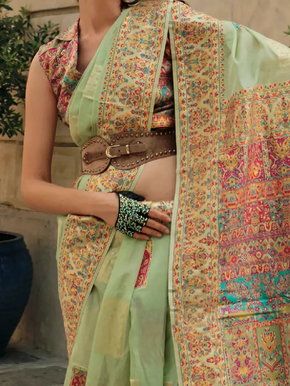 Captivating Pista Green Zari Weaving Silk Sangeet Wear Saree With Blouse - Zeel Clothing