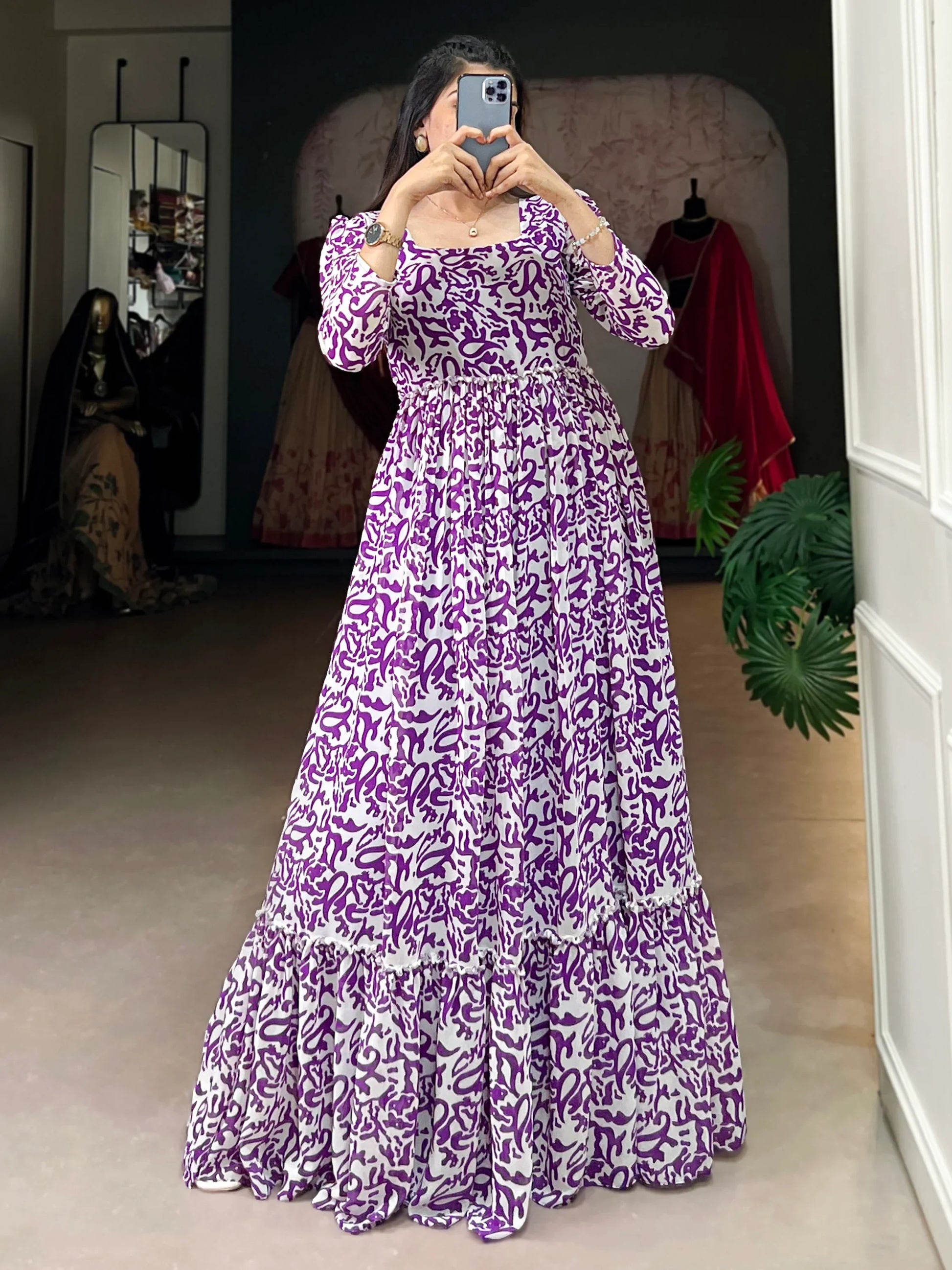 Captivating Purple Digital Printed Georgette Event Wear Gown - Zeel Clothing