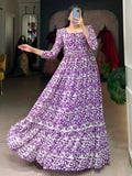 Captivating Purple Digital Printed Georgette Event Wear Gown - Zeel Clothing