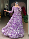 Captivating Purple Digital Printed Georgette Event Wear Gown - Zeel Clothing