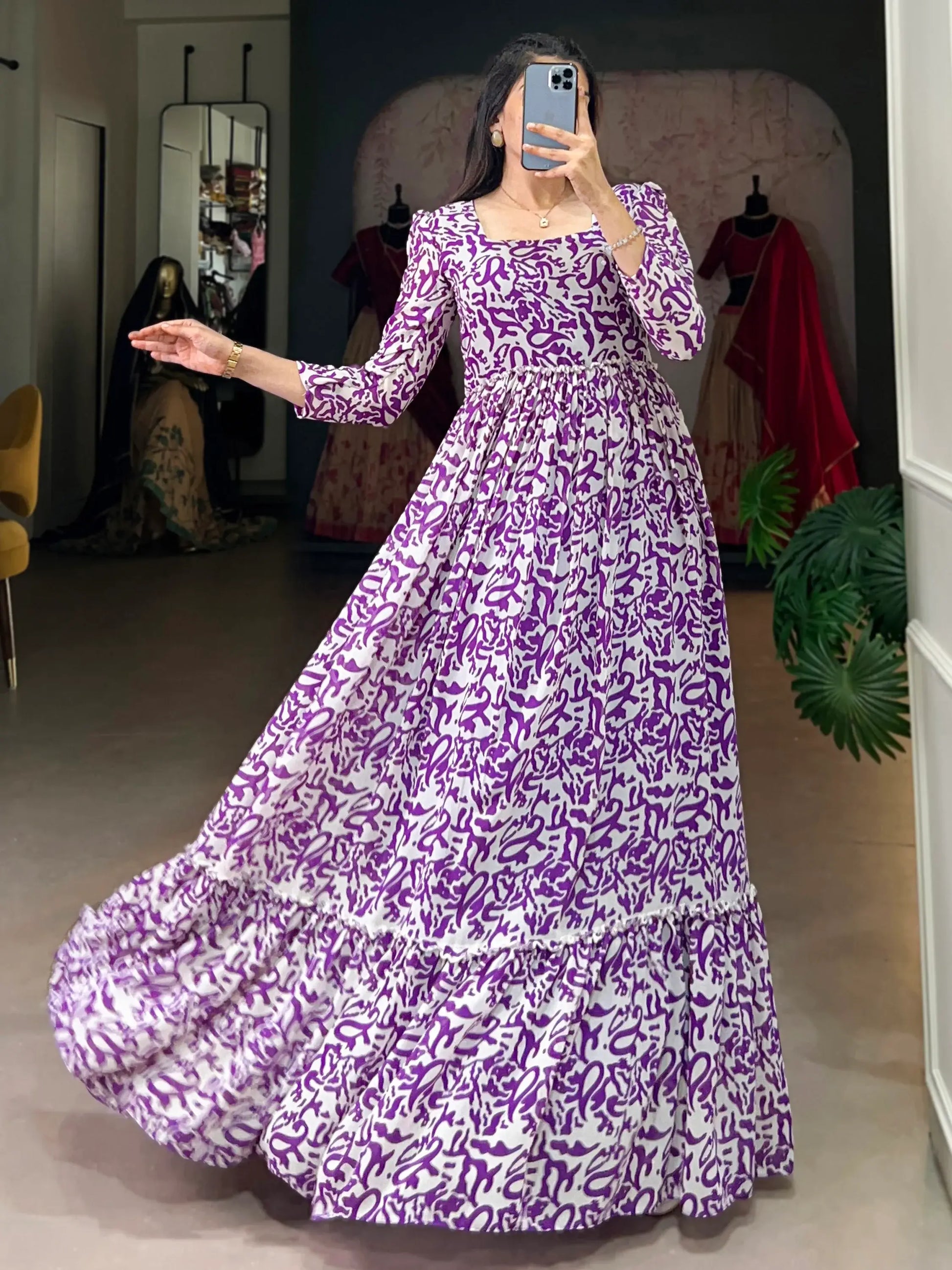 Captivating Purple Digital Printed Georgette Event Wear Gown - Zeel Clothing