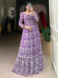 Captivating Purple Digital Printed Georgette Event Wear Gown - Zeel Clothing