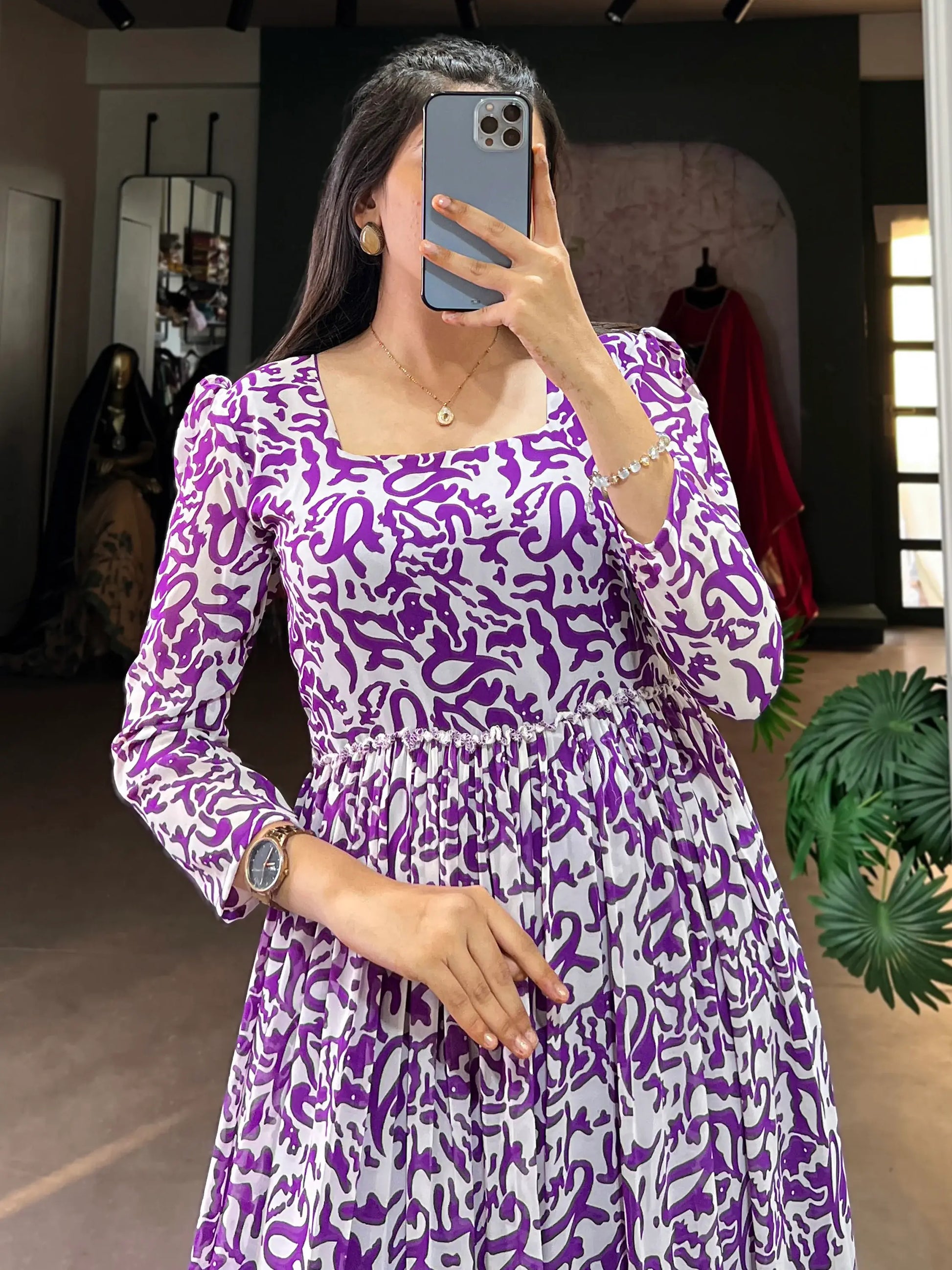 Captivating Purple Digital Printed Georgette Event Wear Gown - Zeel Clothing