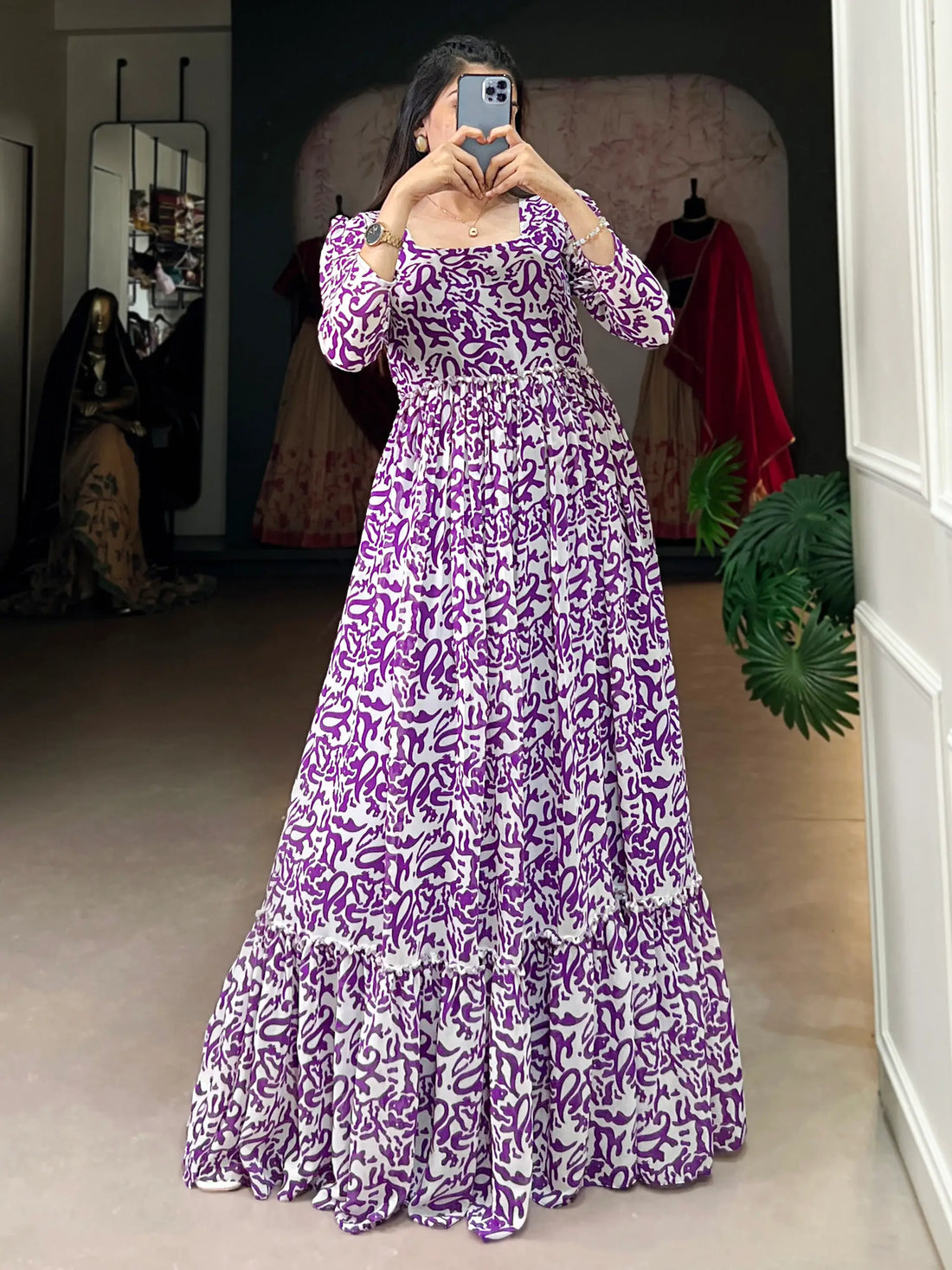 Captivating Purple Digital Printed Georgette Event Wear Gown - Zeel Clothing