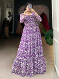 Captivating Purple Digital Printed Georgette Event Wear Gown - Zeel Clothing