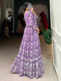 Captivating Purple Digital Printed Georgette Event Wear Gown - Zeel Clothing