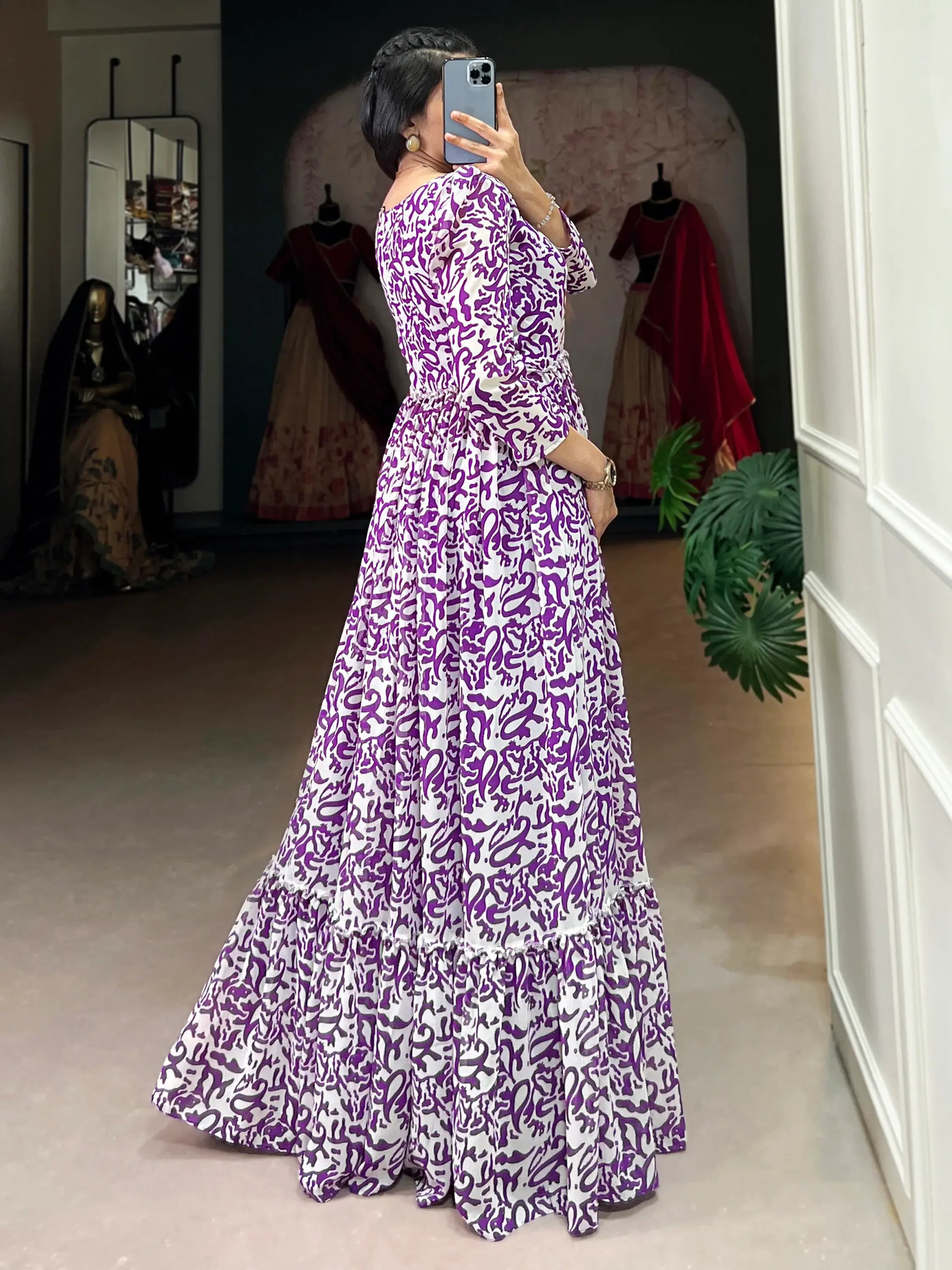 Captivating Purple Digital Printed Georgette Event Wear Gown - Zeel Clothing
