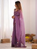 Captivating Purple Embroidered Georgette Party Wear Saree With Blouse - Zeel Clothing