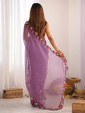 Captivating Purple Embroidered Georgette Party Wear Saree With Blouse - Zeel Clothing