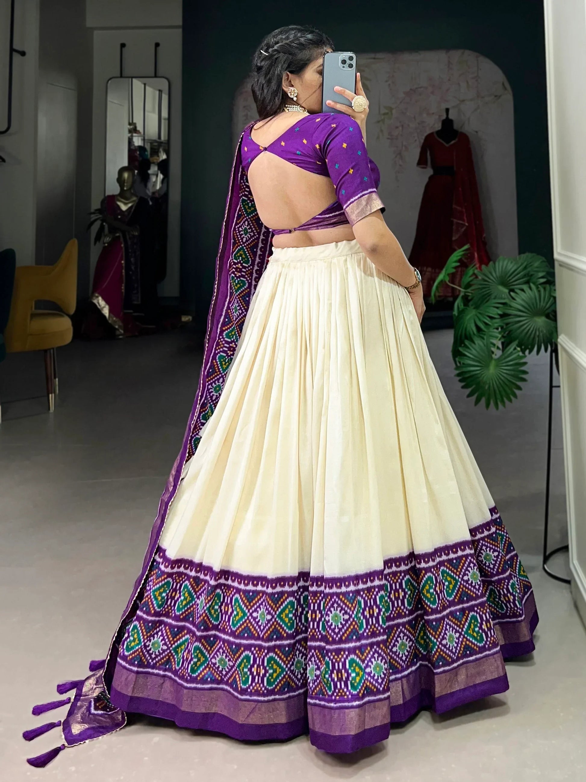 Captivating Purple Patola Printed Tussar Silk Traditional Lehenga Choli - Zeel Clothing