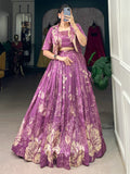 Captivating Purple Printed Festival Wear Crop Top Lehenga With Jacket - Zeel Clothing