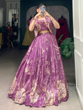 Captivating Purple Printed Festival Wear Crop Top Lehenga With Jacket - Zeel Clothing
